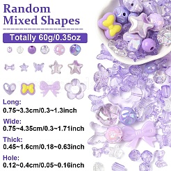 不透明・透明アクリルビーズ 60g  混合図形  暗い蘭  7.5~33x7.5~43.5x4.5~16mm  穴：1.2~4mm&nbsp;MACR-YW0003-82A