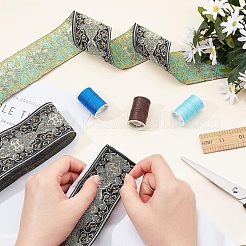 エスニックスタイルのポリエステルコード  刺繍  レースリボン  花柄  グリーン  2インチ（50mm）  約7.66ヤード（7m）/連&nbsp;OCOR-WH0075-23