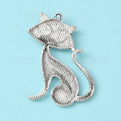 チベット風合金子猫ペンダント  カドミウムフリー＆ニッケルフリー＆鉛フリー  漫画猫の形  アンティークシルバー  46x30x5mm  穴：2mm&nbsp;TIBEP-22758-AS-NR