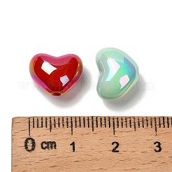 UVメッキ不透明アクリルビーズ  虹色の  ハート  ミックスカラー  10x13x8.5mm  穴：1.8mm&nbsp;OACR-P032-05M