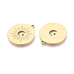 304 Stainless Steel Flat Round with Moon & Sun Pendants&nbsp;STAS-T073-06G