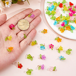 透明アクリルチャーム100個。  花  金色の銅線付き  ミックスカラー  13.5x13x10.5mm  穴：3.5mm&nbsp;PALLOY-DC00041