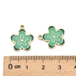 304ステンレススチールエナメルペンダント  花  14KGP本金メッキ  グリーン  17x14.5x1.5mm  穴：1.8mm&nbsp;STAS-D384-05A-G
