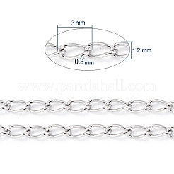 変色しにくい304ステンレススチールカーブチェーン/ツイストチェーン  ハンダ付け  カード用紙付き  ステンレス鋼色  リンク：3x1.2x0.3mm  約32.8フィート（10m）/カード&nbsp;CHS-L024-012P