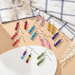 9 Pairs 9 Color Lampwork Evil Eye Round Beaded Dangle Earrings&nbsp;EJEW-JE05088
