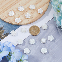 200個のABS模造真珠ビーズ  花  花  14x14x5.5mm  穴：1.5mm&nbsp;OACR-DC0001-26