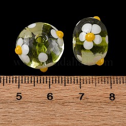 手作りランプワークビーズ  花柄の凹凸のあるロンデル  きいろ  15.5~16.5x10.5mm  穴：1.6mm&nbsp;LAMP-Z023-02A