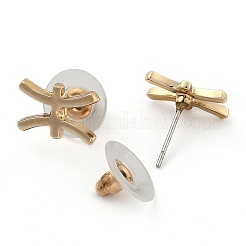 12つの星座/星座合金スタッドピアス  耳ナッツ  ゴールドカラー  魚座  13x9.5x1.6mm  ピン：0.6mm&nbsp;EJEW-B025-01G-F