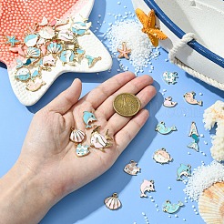 20個 10スタイル 海の動物合金エナメルペンダント  混合図形  ミックスカラー  12.5~31x11~25x1.5~3.5mm  穴：1.6~2.5mm  2個/スタイル&nbsp;ENAM-YW0004-35