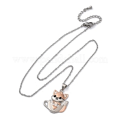 Brass Cute Cup Fox Pendant Cable Chain Necklaces for Women&nbsp;NJEW-C067-03P