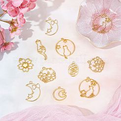 32Pcs 8 Styles Zinc Alloy Kitten Open Back Bezel Pendants&nbsp;PALLOY-SC0003-53G