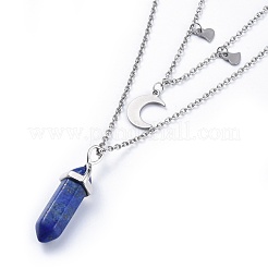 Natural Lapis Lazuli Bullet Pendant Tiered Necklaces&nbsp;NJEW-JN02414-03