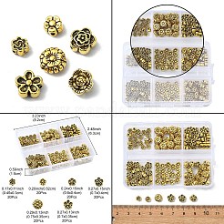 120個6スタイルチベットスタイルアロイビーズ  花  アンティーク黄金  4~7x3~4mm  穴：1mm  20個/スタイル&nbsp;TIBEB-YW0001-30