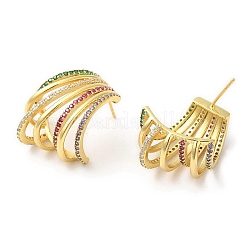 カラフルなラインストーンの爪スタッドピアス  女性用ラックメッキ真鍮イヤリング  鉛フリー＆カドミウムフリー  18KGP本金メッキ  24x21mm&nbsp;EJEW-D059-05G