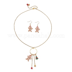 Christmas Alloy Enamel Gingerbread Man Pendant Necklace & Dangle Earrings Sets&nbsp;SJEW-JS01343