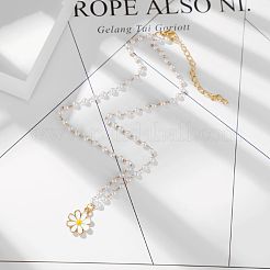 Alloy Enamel White Flower Pendant Plastic Imitation Pearl Bead Chain Necklaces for Women&nbsp;FS-WG23DA9-01