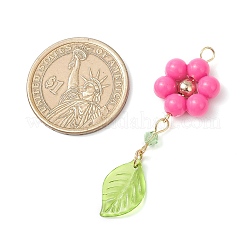 アクリルと304ステンレス鋼の大きなペンダント  花  ゴールドカラー  52x16x6mm  穴：3mm&nbsp;PALLOY-JF04512-01