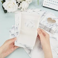 大理石の型紙の厚紙のアクセサリー箱  ハートの正方形  ホワイト  箱：10x10x3センチメートル&nbsp;CON-FH0001-27