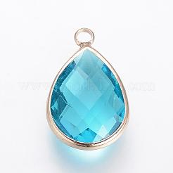 ガラスチャーム  真鍮パーツ  多面カット  ドロップ  ライトゴールド  ミックスカラー  18x10.5x4.5mm  穴：1.8~2.3mm&nbsp;GLAA-S110-B-M