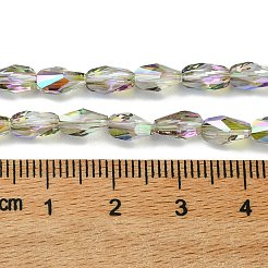 透明電気メッキガラスビーズ連売り  半分虹メッキ  多面カット  ティアドロップ  アザミ  7~7.5x4x4mm  穴：1mm  約70~71個/連  20.31''（51.6センチメートル）&nbsp;GLAA-K064-03A-HR03