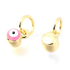 真鍮製エナメルペンダント  カドミウムフリー＆鉛フリー  長持ちメッキ  18KGP本金メッキ  丸カン付き  ナザールボンジュウ付き列  ミックスカラー  5x3.5x4.5mm  丸カン：5x0.6ミリ  3内径。&nbsp;KK-Y001-02C-G