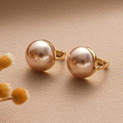 Brass & Plastic Pearl Hoop Earrings&nbsp;FS-WGC04E8-01