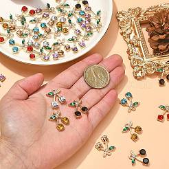 32色合金ラインストーンペンダント8個。  さくらんぼのチャーム  ライトゴールド  ミックスカラー  20x15x4.5mm  穴：2mm  4個/カラー&nbsp;ALRI-CJ0001-07