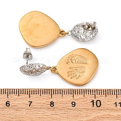 304ステンレススチールツートンダングルスタッドピアス  手形と足形のついたナゲット  18KGP本金メッキ  38x18mm&nbsp;EJEW-Q044-02G