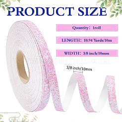 模造革リボン  プラスチックpailletteの付き  パールピンク  3/8インチ（10mm）  約10.94ヤード（10m）/ロール&nbsp;SRIB-WH0011-358B