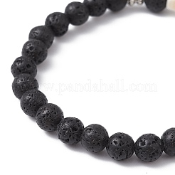 Cross Synthetic Turquoise & Natural Howlite & Lava Rock Beaded Stretch Bracelet&nbsp;BJEW-JB09765-02