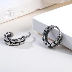 316ステンレススチール製スカルフープピアス（男性・女性用）  アンティークシルバー  13.5x15x3mm  ピン：1mm&nbsp;EJEW-SZ0001-95