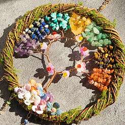 7 Chakra Natural & Synthetic Mixed Stone Chips Tree of Life Suncatchers&nbsp;HJEW-F027-04