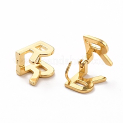 女性のための最初のフープピアス  18KGP本金メッキレター真鍮イヤリング  文字.r  12x10x9.5mm  ピン：0.8mm&nbsp;EJEW-P194-01G-R