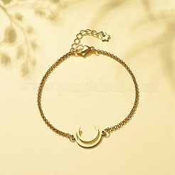 女性用 201 ステンレススチール リンク ブレスレット、304 ステンレススチール ボックス チェーン付き  ゴールドカラー  7-1/2インチ（19cm）&nbsp;BJEW-JB08281