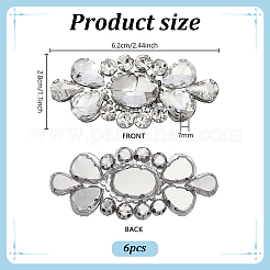 ガラスラインストーン6個  ホットラインストーン  花  プラチナ  クリスタル  62x28x7mm&nbsp;DIY-PH0038-43