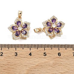 真鍮製マイクロパヴェキュービックジルコニア回転式ペンダント  長持ちメッキ  花のチャーム  18KGP本金メッキ  17x15x8mm  穴：4x2mm&nbsp;KK-A287-11A-G