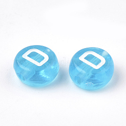 透明なアクリルビーズ  水平穴  混合文字  フラットラウンド  ディープスカイブルー  7x4mm  穴：1.5mm  約3700個/500g&nbsp;TACR-N002-04F