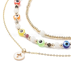 3Pcs 3 Style Natural White Moonstone & Resin Evil Eye Beaded Necklaces Set&nbsp;NJEW-JN04026