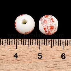 花柄プリントの磁器ビーズ  花柄のセラミックビーズ  ラウンド  レッド  8mm  穴：2mm&nbsp;PORC-Q202-8mm-1