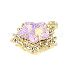 ラインストーンペンダント付きラックメッキ合金  スター  ゴールドカラー  ミスティローズ  20x17x6mm  穴：2mm&nbsp;FIND-B037-03G-03