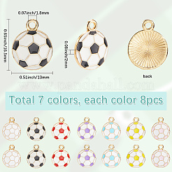 56本7色合金エナメルペンダント  サッカーのチャーム  ゴールドカラー  ミックスカラー  16.5x13x2mm  穴：1.8mm  8個/カラー&nbsp;FIND-SC0016-11
