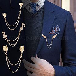 4Pcs 2 Colors Double Wing with Hanging Chain Alloy Suit Collar Brooch&nbsp;JEWB-FG0001-02