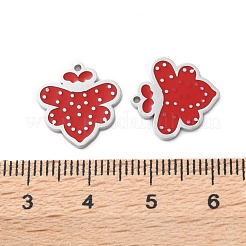 304ステンレススチール製レッドエナメルチャーム  ミツバチのチャーム  ステンレス鋼色  15x14x1.5mm  穴：1mm&nbsp;STAS-M102-63P