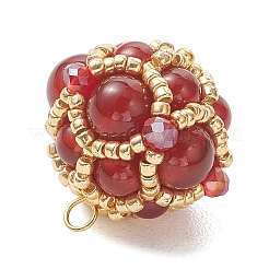 Natural Carnelian(Dyed & Heated) and Glass Seed Beaded Cluster Pendants&nbsp;PALLOY-MZ01334-02