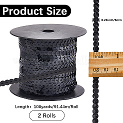 プラスチック製のパイエットビーズ2ロール  スパンコールビーズ  装飾アクセサリー  フラットラウンド  ブラック  6mm  2のロール/セット&nbsp;FIND-CY0001-13A