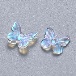 透明スプレー塗装ガラスチャーム  ABカラーメッキ  蝶  クリアAB  9.5x11x3mm  穴：0.8mm&nbsp;X-GLAA-T016-20