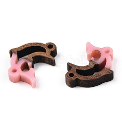 不透明樹脂とウォールナット材のコネクターチャーム  ドルフィンリンク  ピンク  14x18.5x3mm  穴：1.5mm&nbsp;RESI-N039-46F