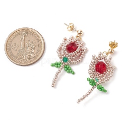 Glass Seed Beads Dangle Stud Earrings&nbsp;EJEW-MZ00326-01