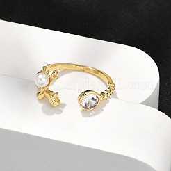 Dolphin Brass Micro Pave Cubic Zirconia Cuff Rings for Women&nbsp;RJEW-K240-10G