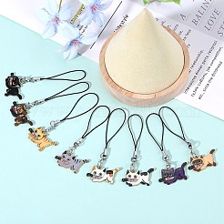 合金エナメルペンダント携帯ストラップ  猫  ゴールドカラー  7.9cm  8個/セット&nbsp;HJEW-SW00044